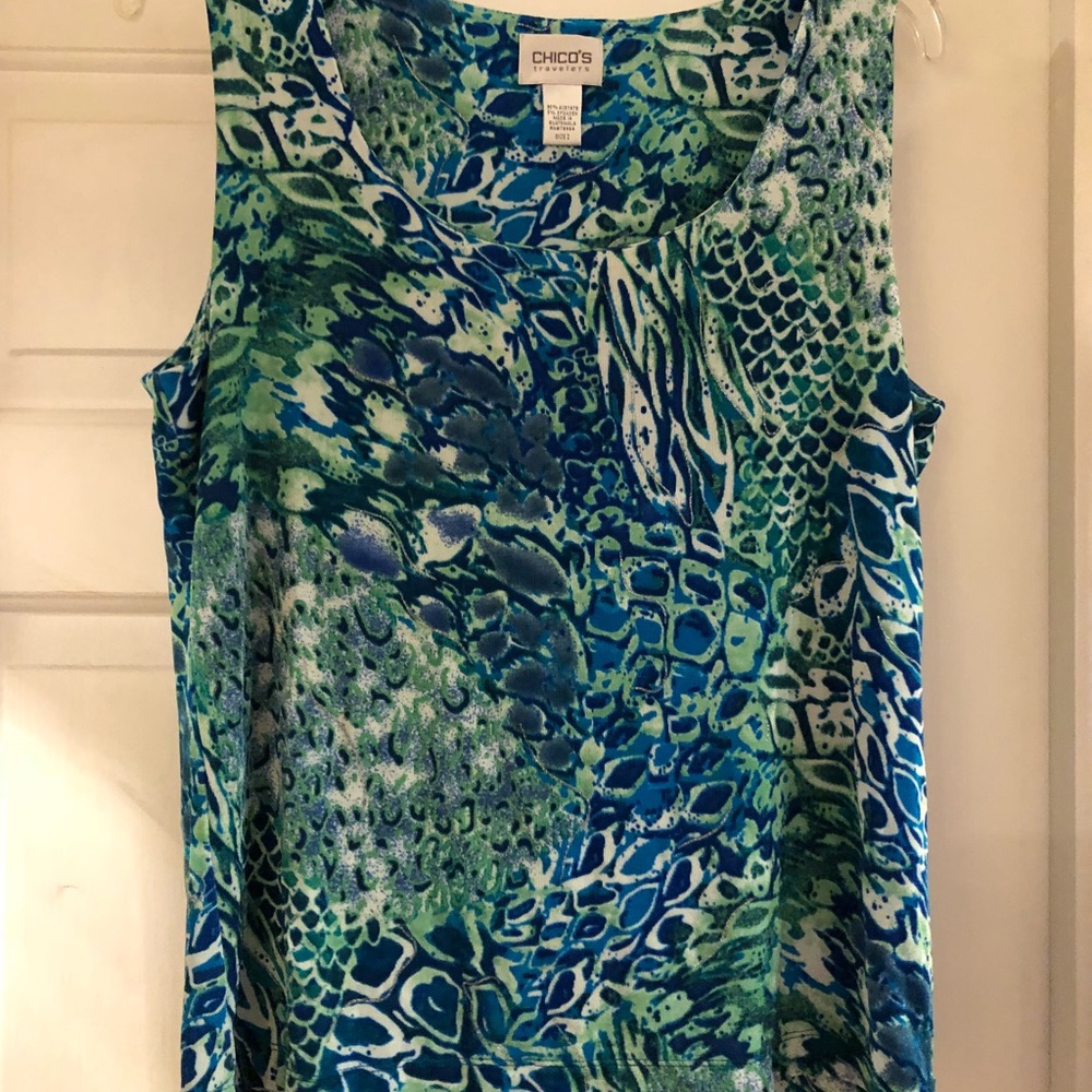 Blue and Green Chico’s Travelers Tank, Size 2
